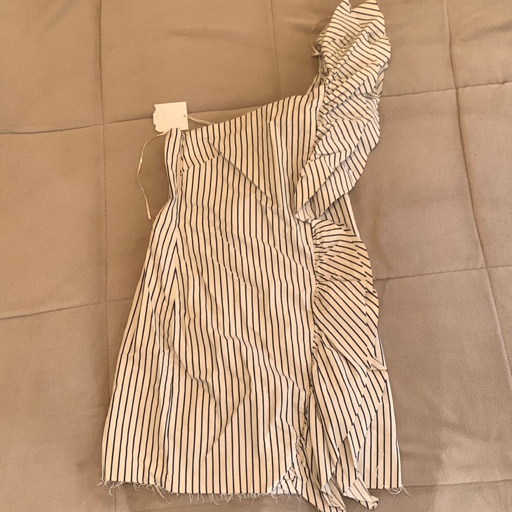 Zara Denim One Shoulder Ruffled Dress